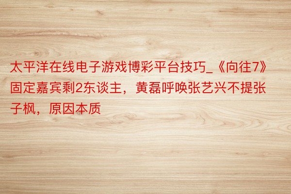 太平洋在线电子游戏博彩平台技巧_《向往7》固定嘉宾剩2东谈主，黄磊呼唤张艺兴不提张子枫，原因本质